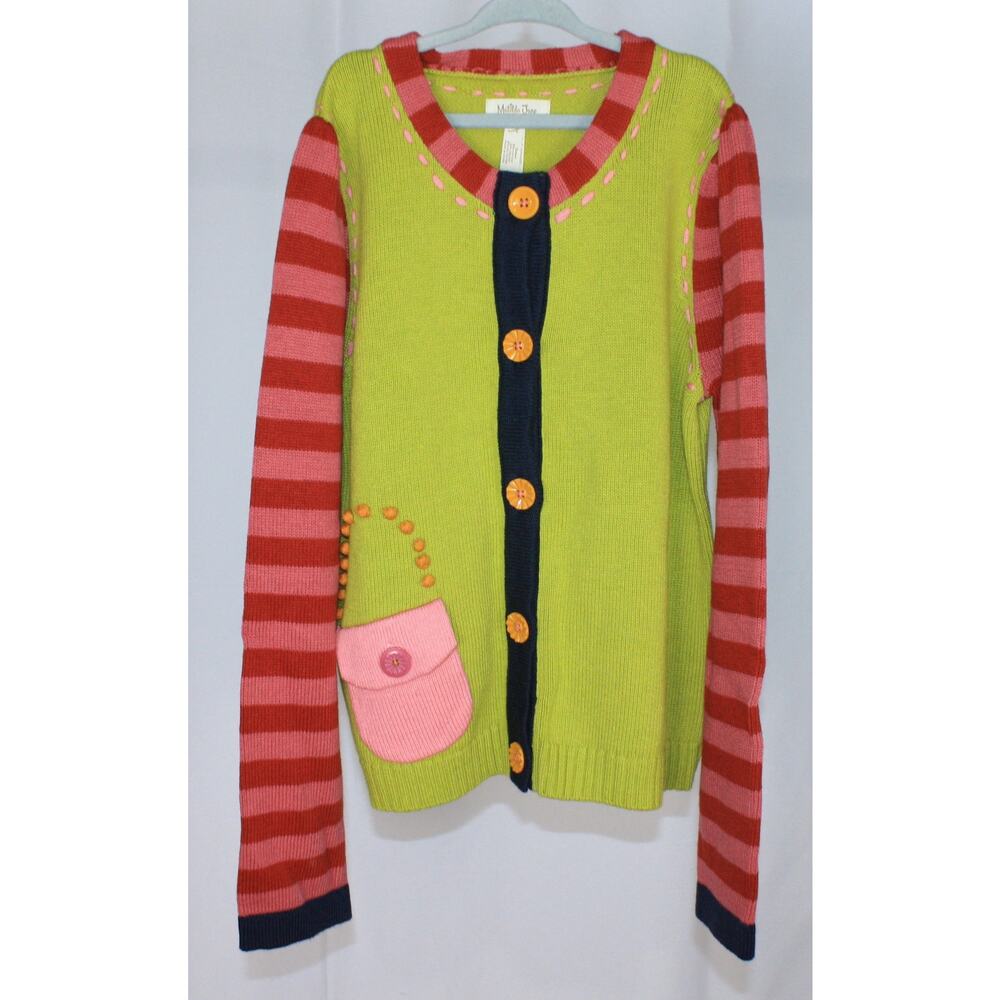 Matilda Jane size 12 Colorblock Cardigan Sweater Striped Sleeve Boho